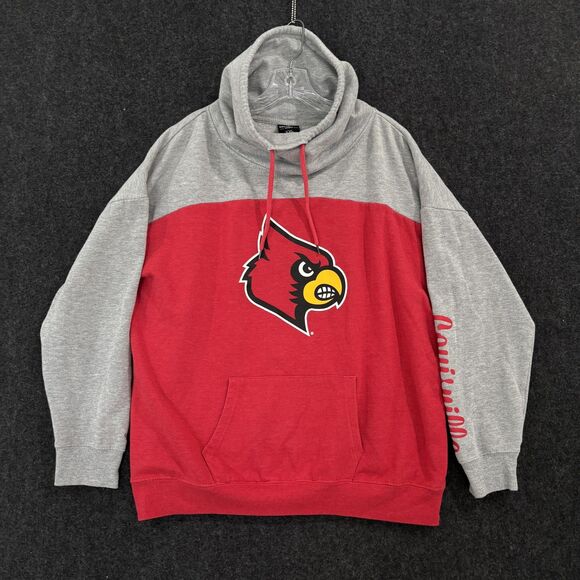 Louisville Cardinals Pullover Women's XXL Red Gray Cowl Neck Graphic Long Sleeve - Picture 1 of 7